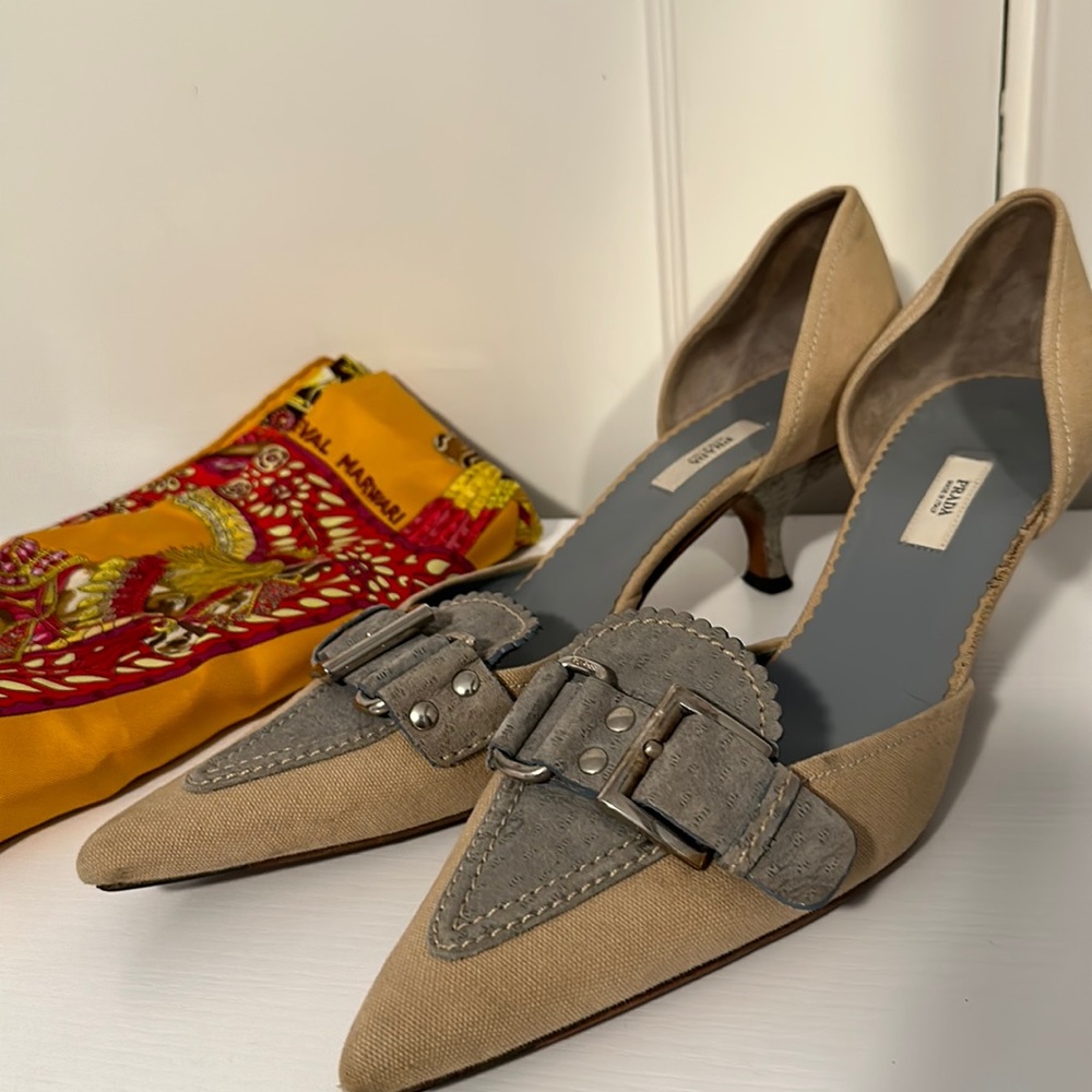 Prada Beige Suede Combination Womens pumps shoes size 10.5
